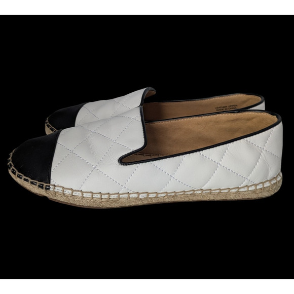Talbots Izzy White Soft Leather Quilted Black Cap Toe Napa Espadrille Flats Sz 8 - Picture 6 of 8
